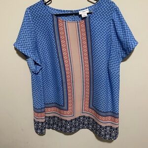 Liz Claiborne Blue and Pink Geometric Blouse